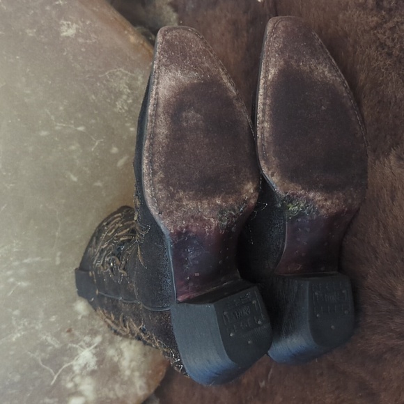 CORRAL R1152 distressed dark brown leather & black sequins cowgirl boots sz 7 - Picture 13 of 16